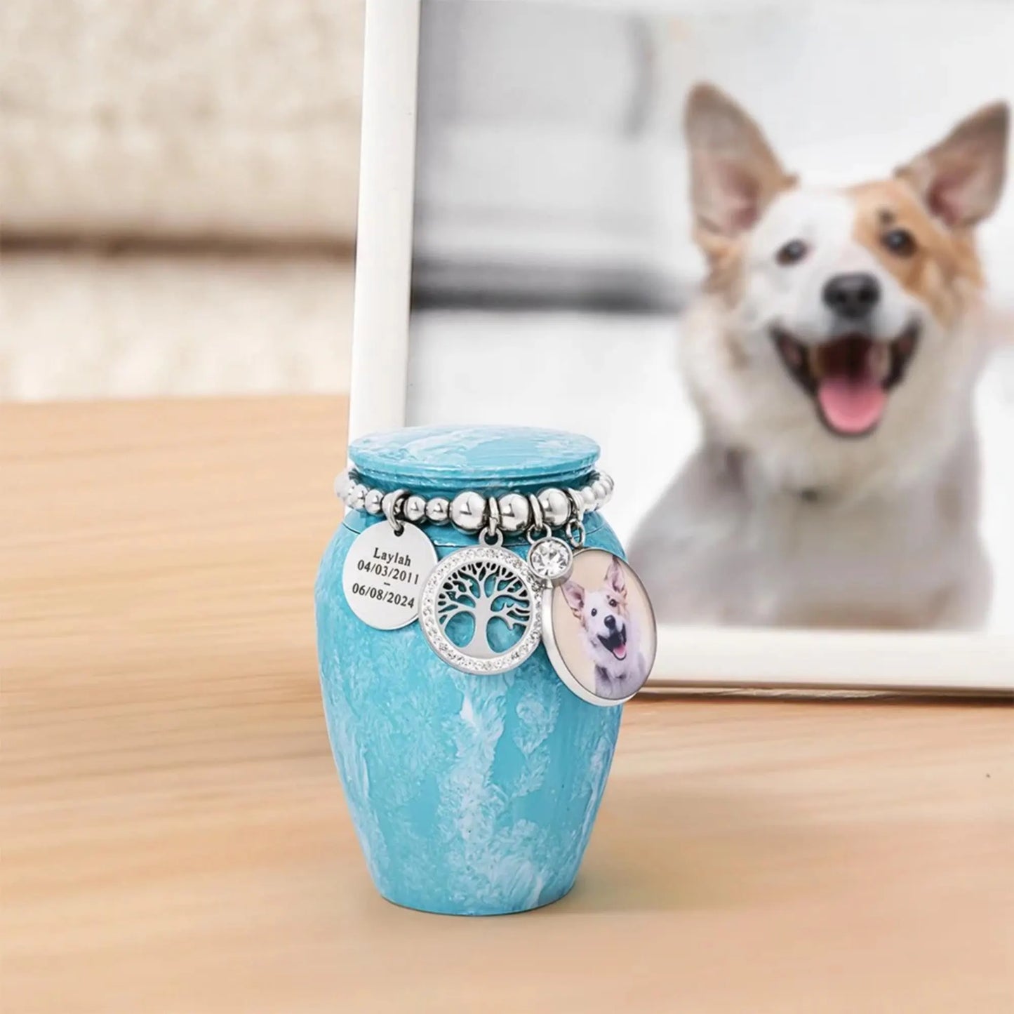Custom Photo Mini Cremation Urn with Charms