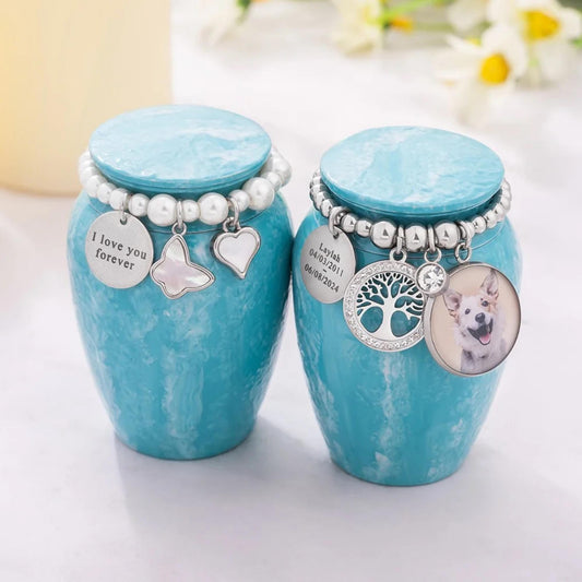 Custom Photo Mini Cremation Urn with Charms
