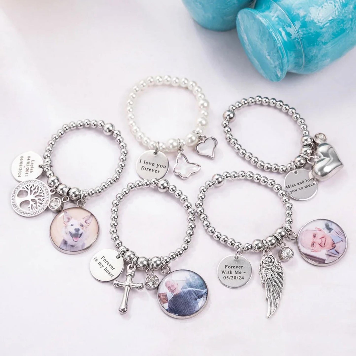 Custom Photo Mini Cremation Urn with Charms