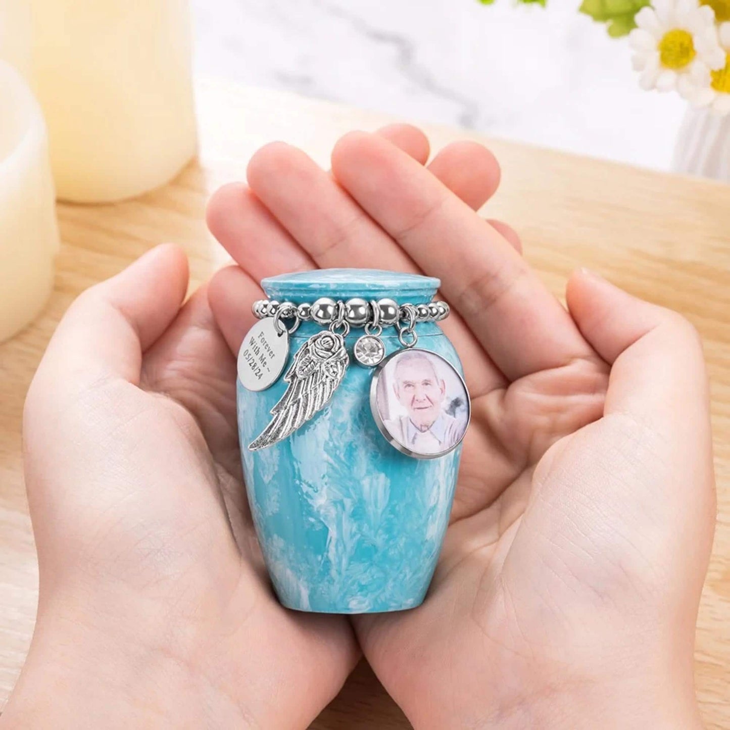 Custom Photo Mini Cremation Urn with Charms