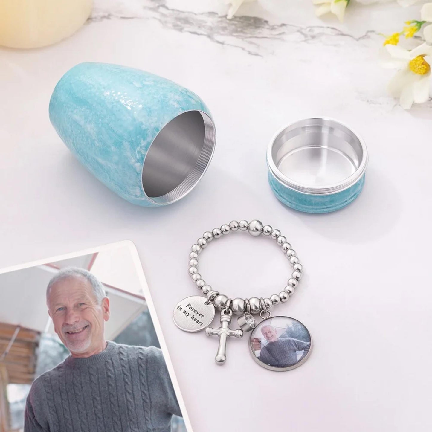 Custom Photo Mini Cremation Urn with Charms