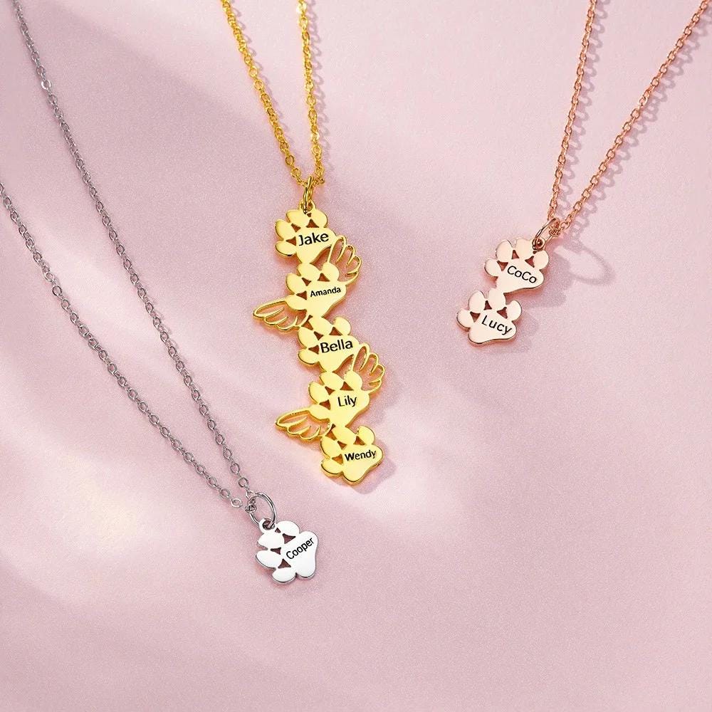 Personalized Paw Print Necklace with Angel Wings