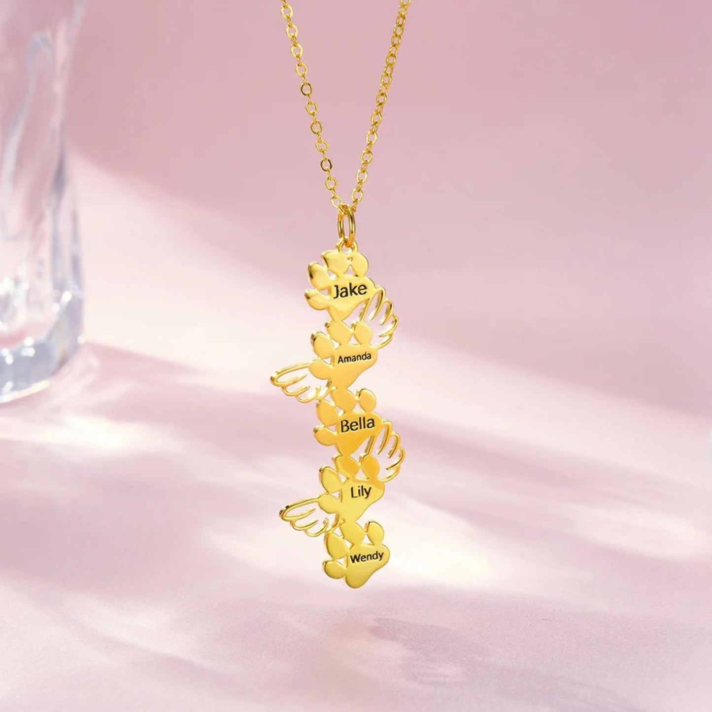 Personalized Paw Print Necklace with Angel Wings
