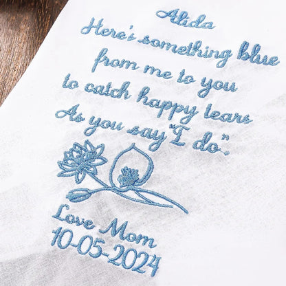 Embroidered Wedding Handkerchief with Birth Flower, Name & Date