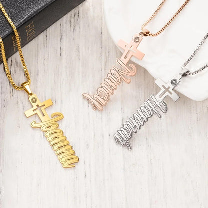 Personalized Cross Pendant Necklace with Name