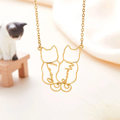 Personalized Cat or Dog Line Drawing Name Necklace
