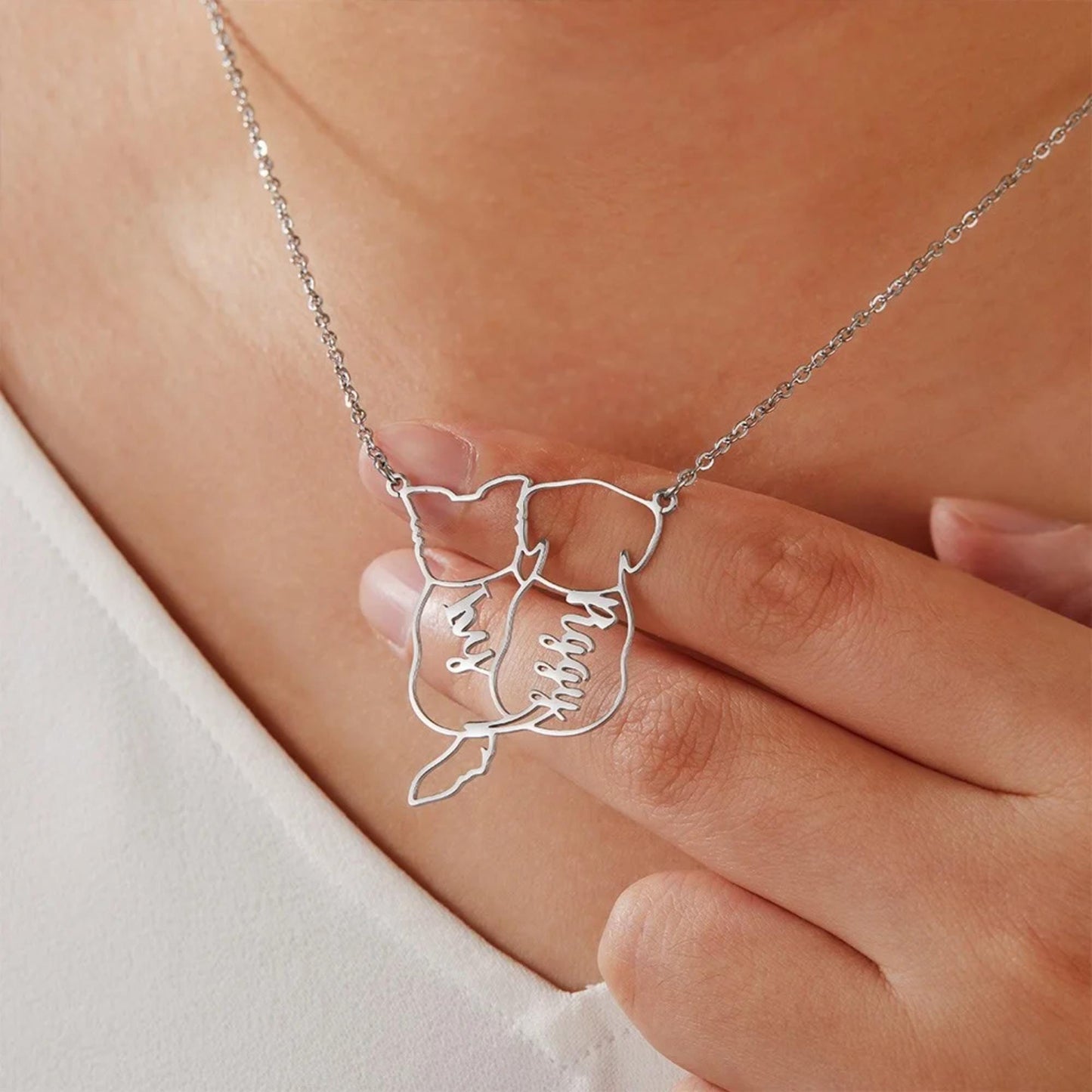 Personalized Cat or Dog Line Drawing Name Necklace