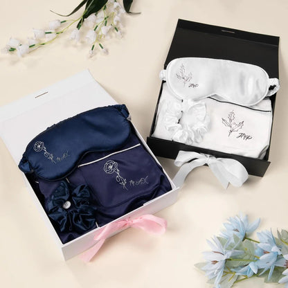 Name Birth Flower Satin Nightgown Gift Set with Eye Mask & Scrunchie