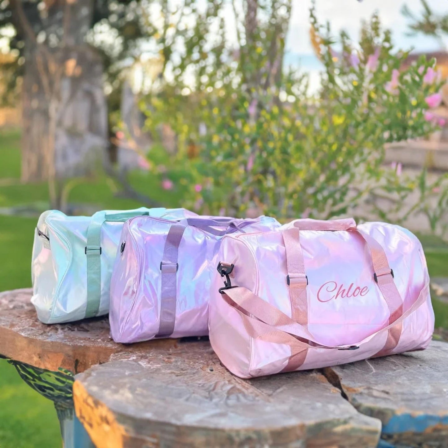 Personalized Name Iridescent Duffle Bag