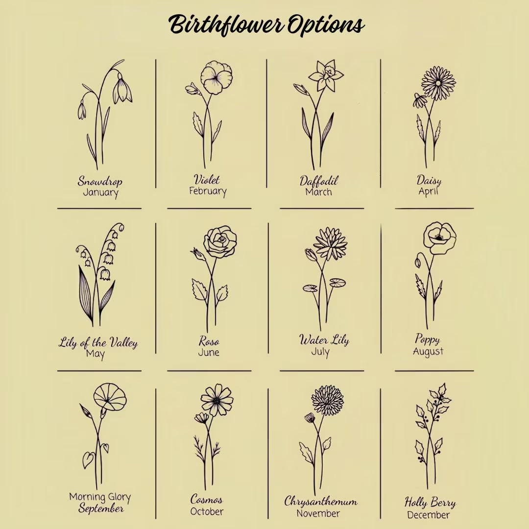 Birth Flower Leather Wallet with Custom Name