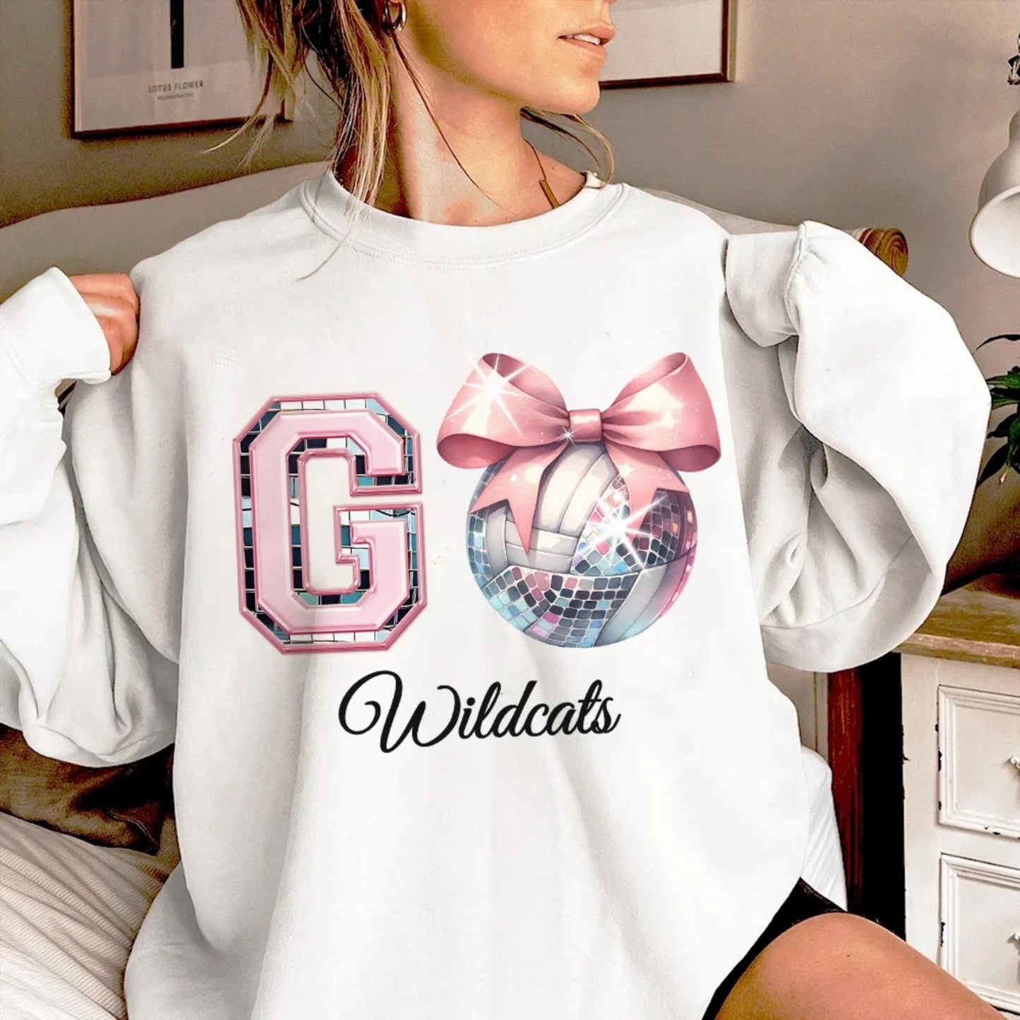 Personalized Coquette Bow Disco Ball Sports Sweatshirt