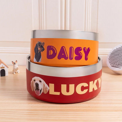 Personalized Stainless Steel Pet Bowl with Photo & Name