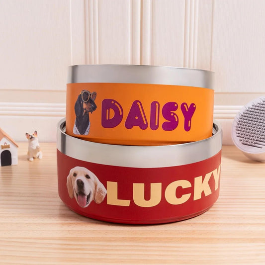Personalized Stainless Steel Pet Bowl with Photo & Name