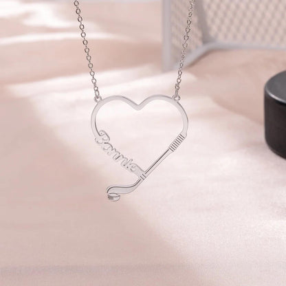 Personalized Hockey Heart Necklace with Custom Name