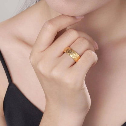 Custom Engraved Pet Portrait Hammered Ring with Inner Engraving