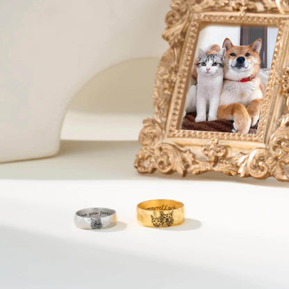 Custom Engraved Pet Portrait Hammered Ring with Inner Engraving