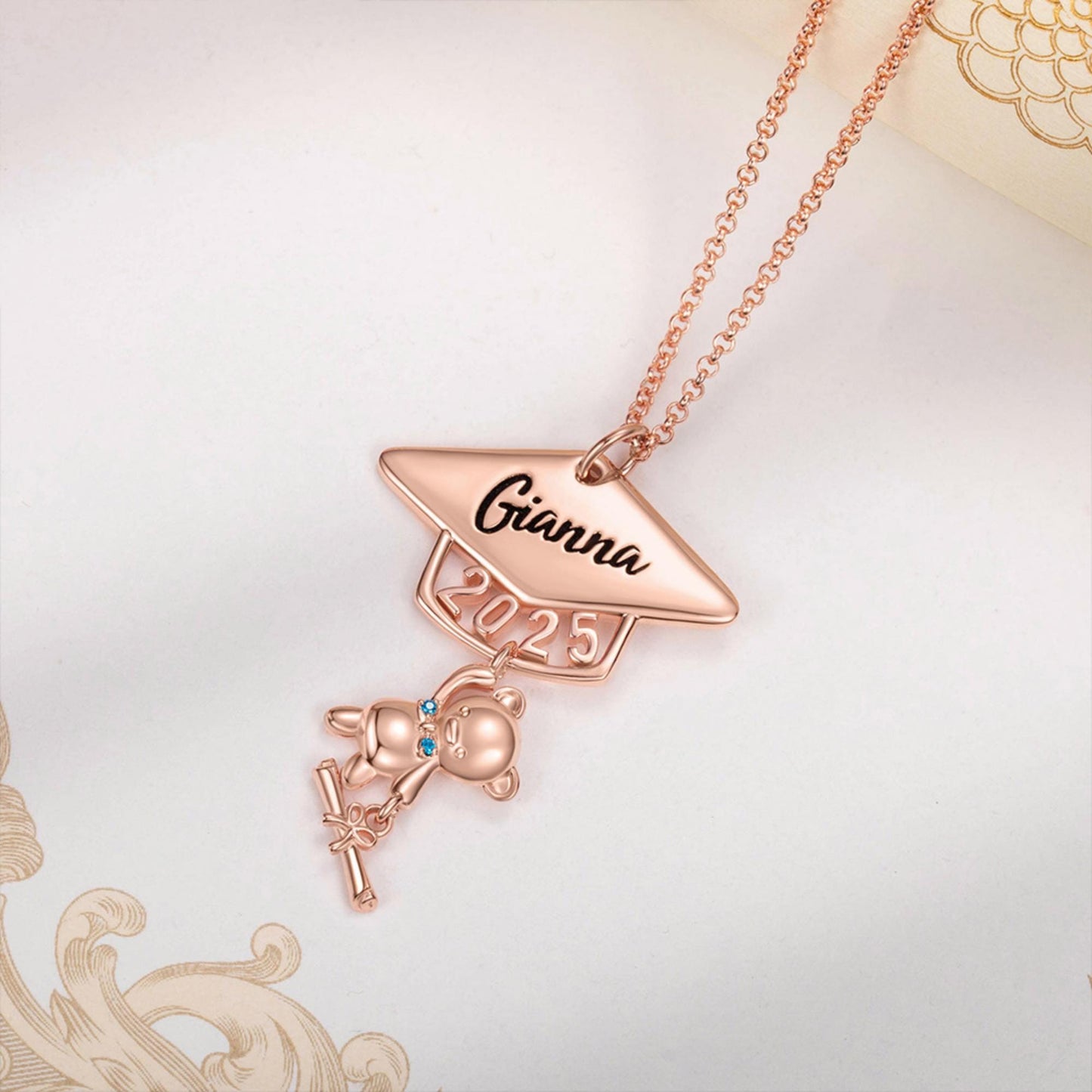 Custom Name Graduation Bear Necklace