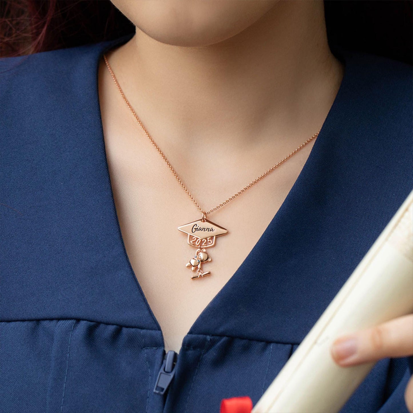 Custom Name Graduation Bear Necklace