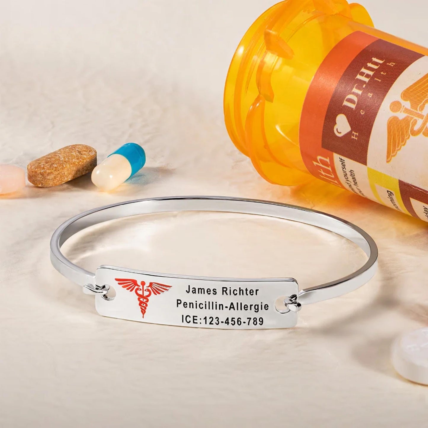 Custom Engraved Medical Alert ID Bangle Bracelet