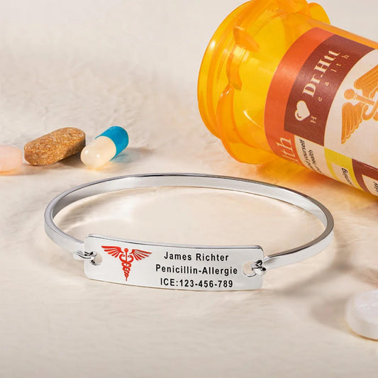 Custom Engraved Medical Alert ID Bangle Bracelet