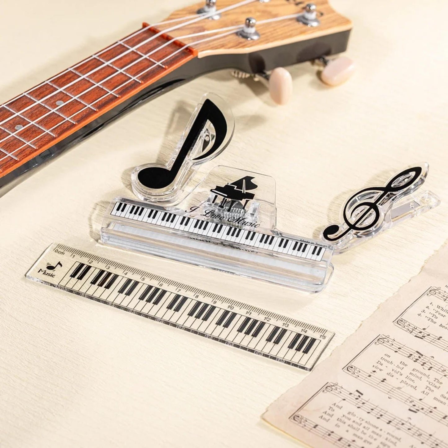 Set of 4 Custom Music Notation Sheet Holders & Ruler