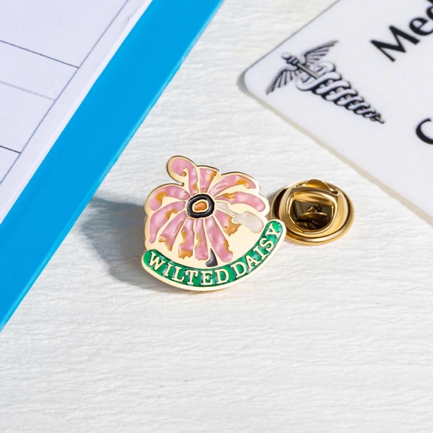 Personalized Name Wilted Daisy Nurse Pin Badge Reel