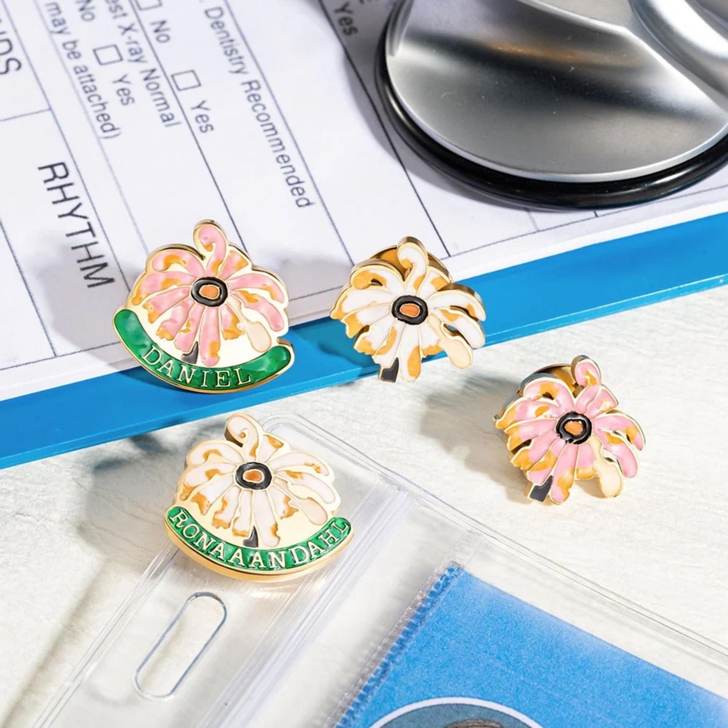 Personalized Name Wilted Daisy Nurse Pin Badge Reel