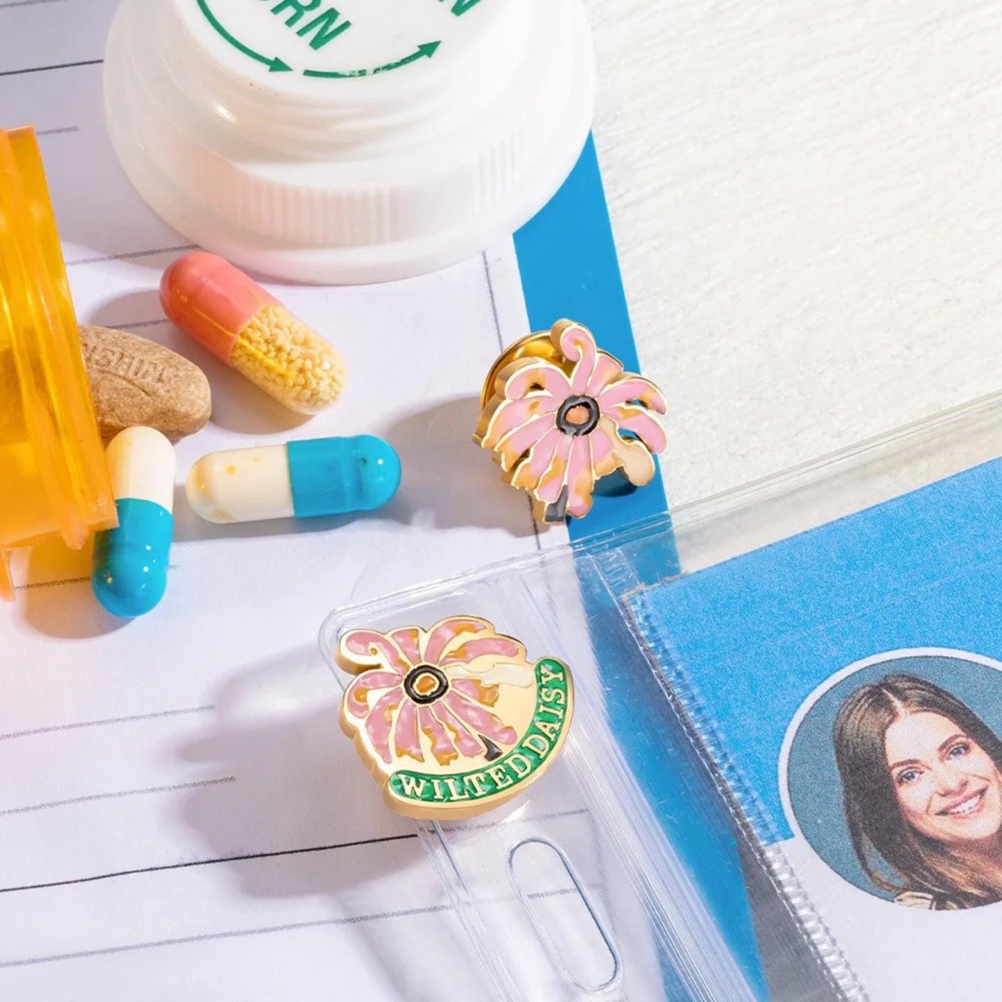 Personalized Name Wilted Daisy Nurse Pin Badge Reel