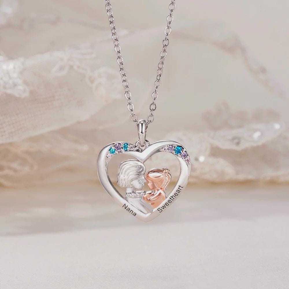 Custom Grandmother + Grandaughter Engraved Heart Necklace