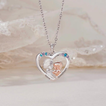Custom Grandmother + Grandaughter Engraved Heart Necklace