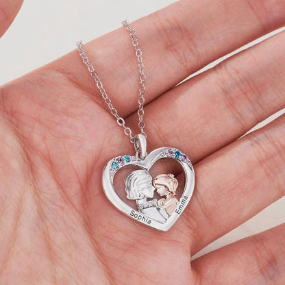Custom Grandmother + Grandaughter Engraved Heart Necklace