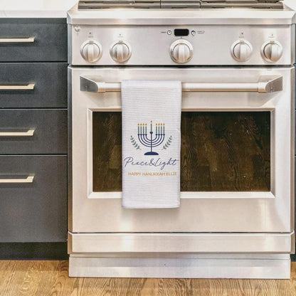 Personalized Name Menorah Waffle Weave Tea Towel