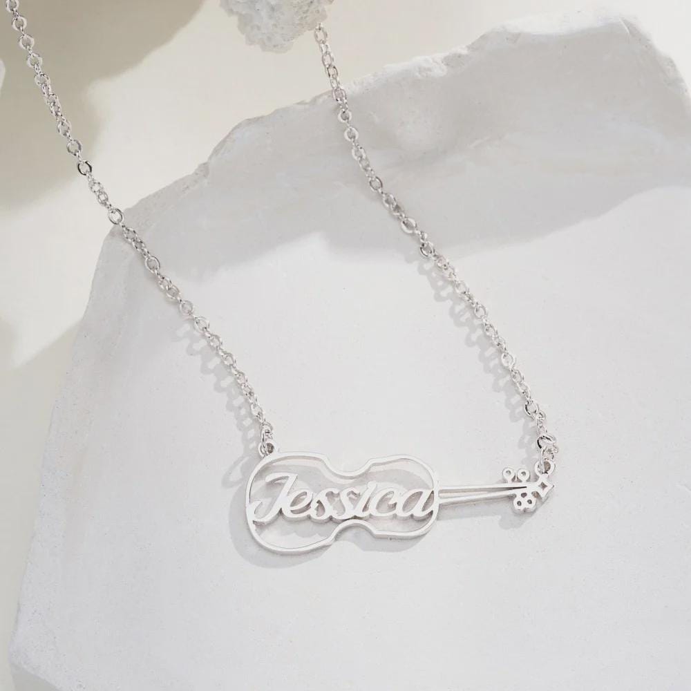 Personalized Name Violin Pendant Necklace