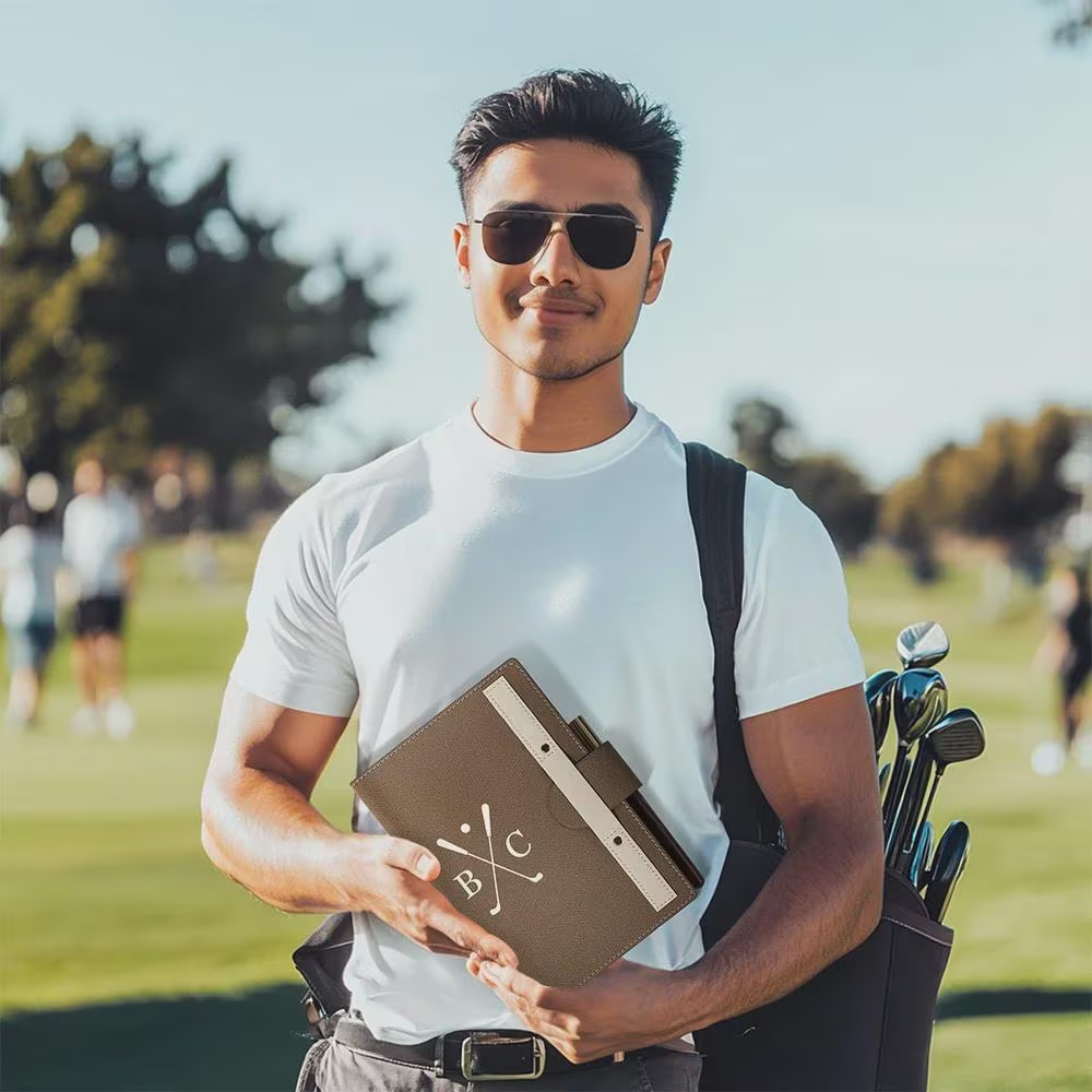 Personalized Golf Notebook with Initials & Wooden Pen