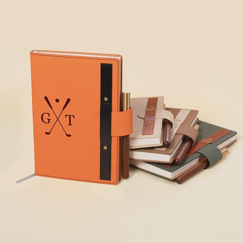 Personalized Golf Notebook with Initials & Wooden Pen