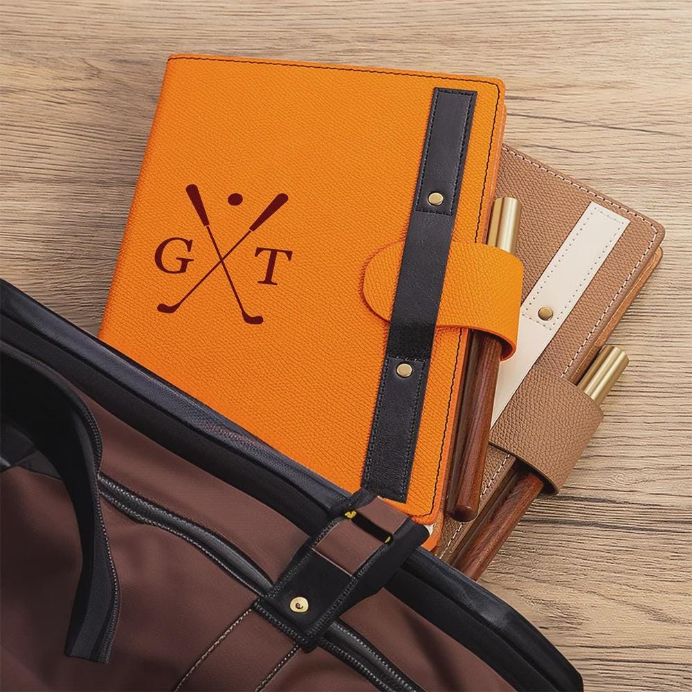 Personalized Golf Notebook with Initials & Wooden Pen