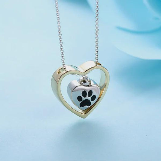 Personalized Double Heart Urn Necklace for Pet Ashes with Back Engraving