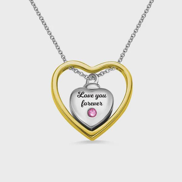 Personalized Double Heart Urn Necklace for Pet Ashes with Back Engraving