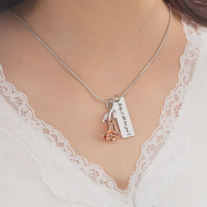 Personalized Rose Flower Urn Necklace with Engraved Text