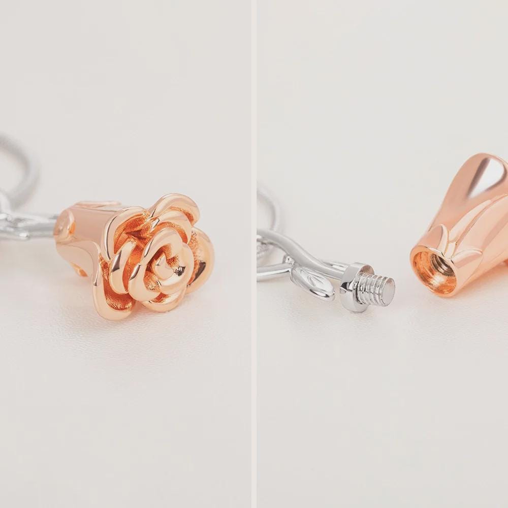 Personalized Rose Flower Urn Necklace with Engraved Text