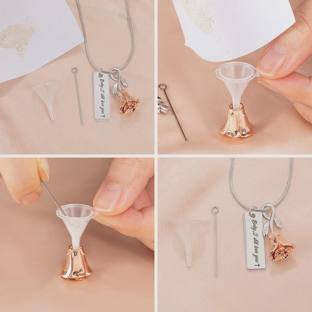 Personalized Rose Flower Urn Necklace with Engraved Text