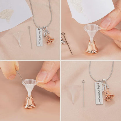 Personalized Rose Flower Urn Necklace with Engraved Text
