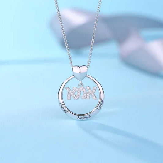 Engraved Hebrew Name Circle Pendant Necklace