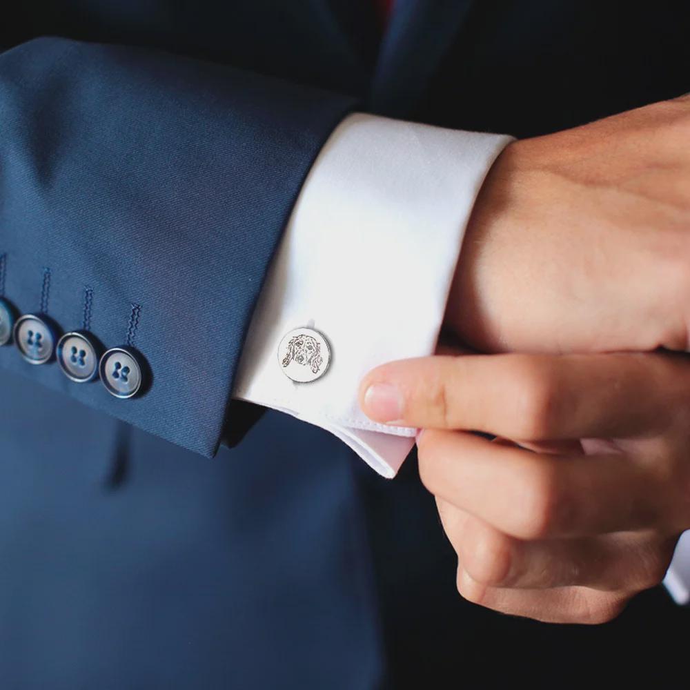 Custom Pet Portrait Cufflinks with Engraved Wooden Box