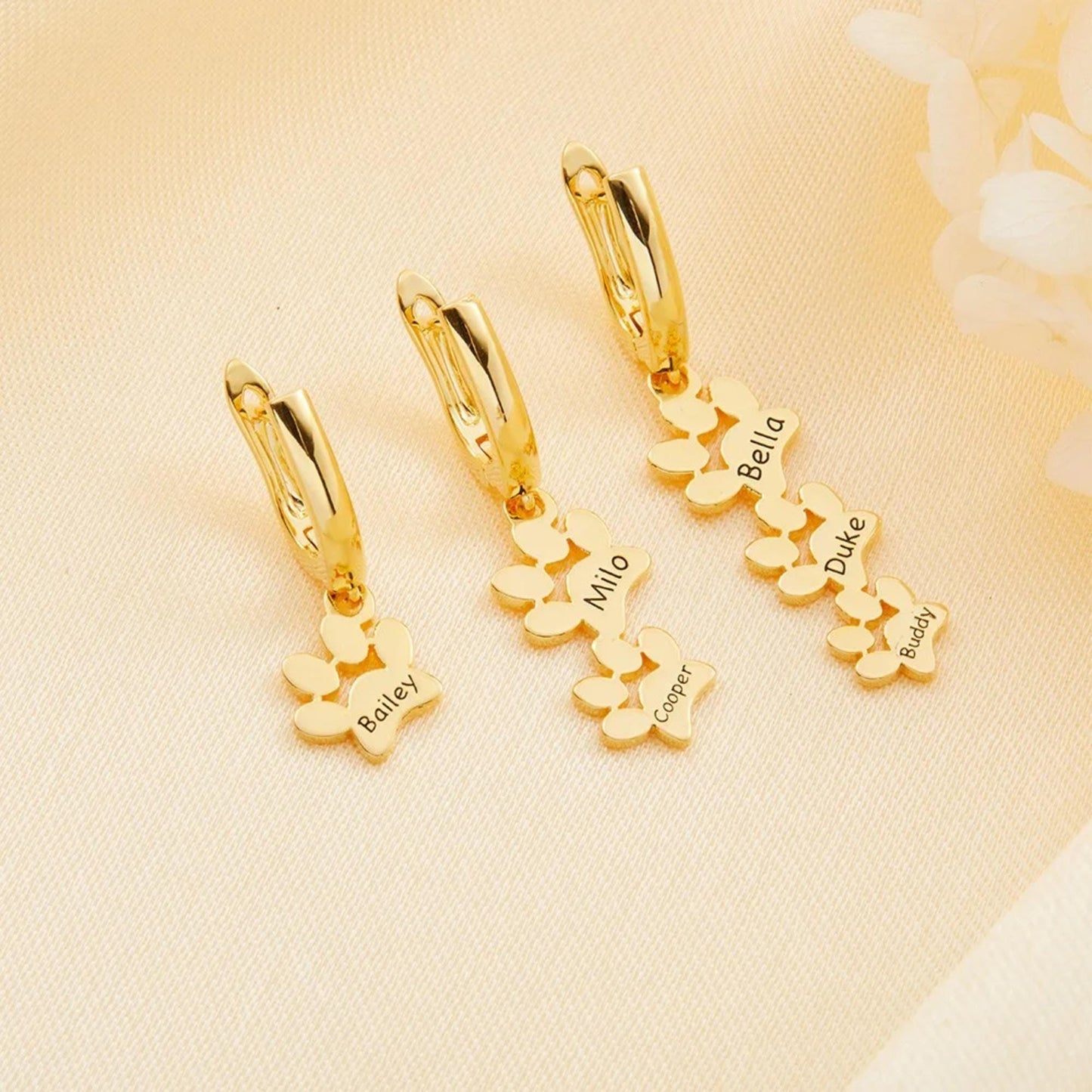 Personalized Dog Paw Print Huggie Earrings