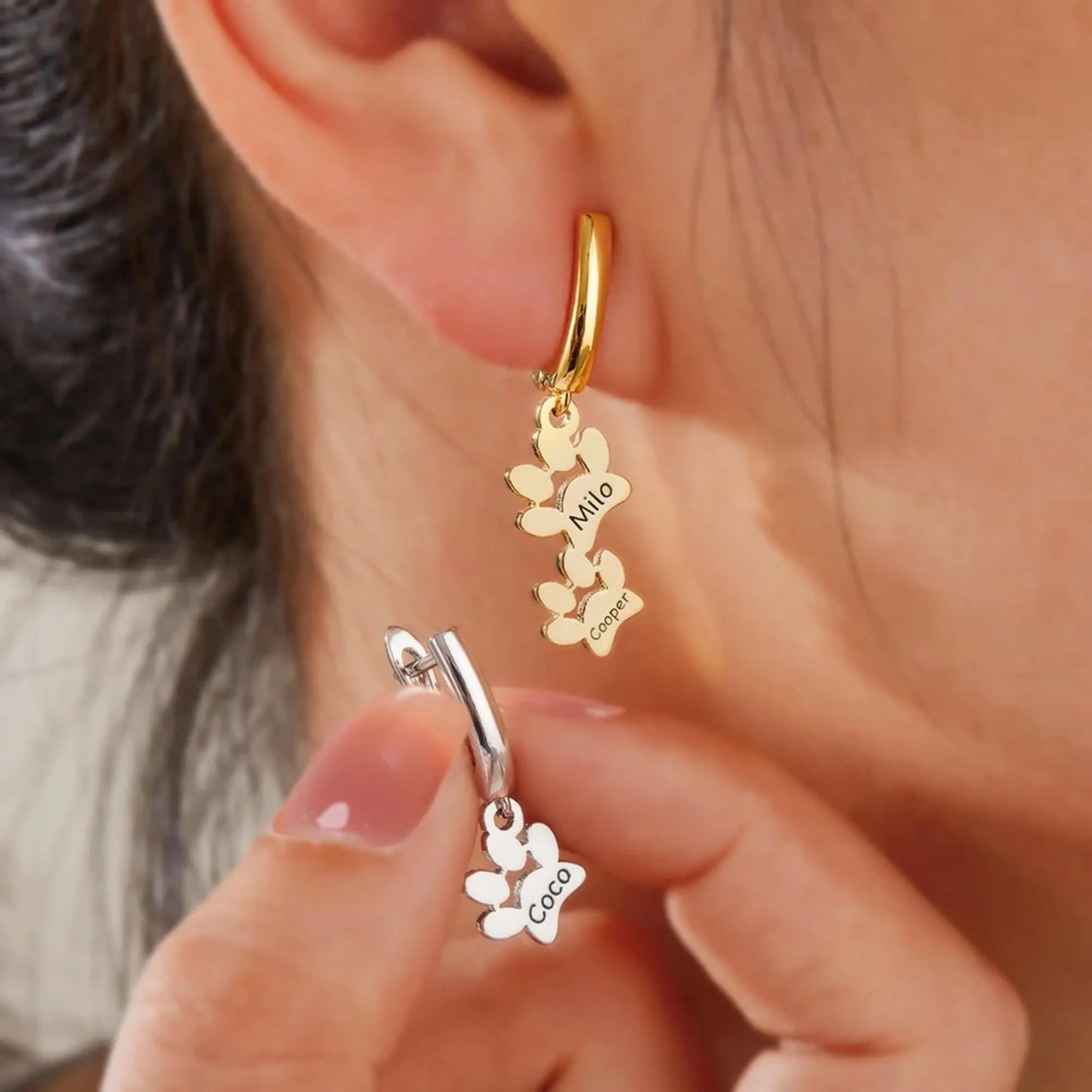 Personalized Dog Paw Print Huggie Earrings