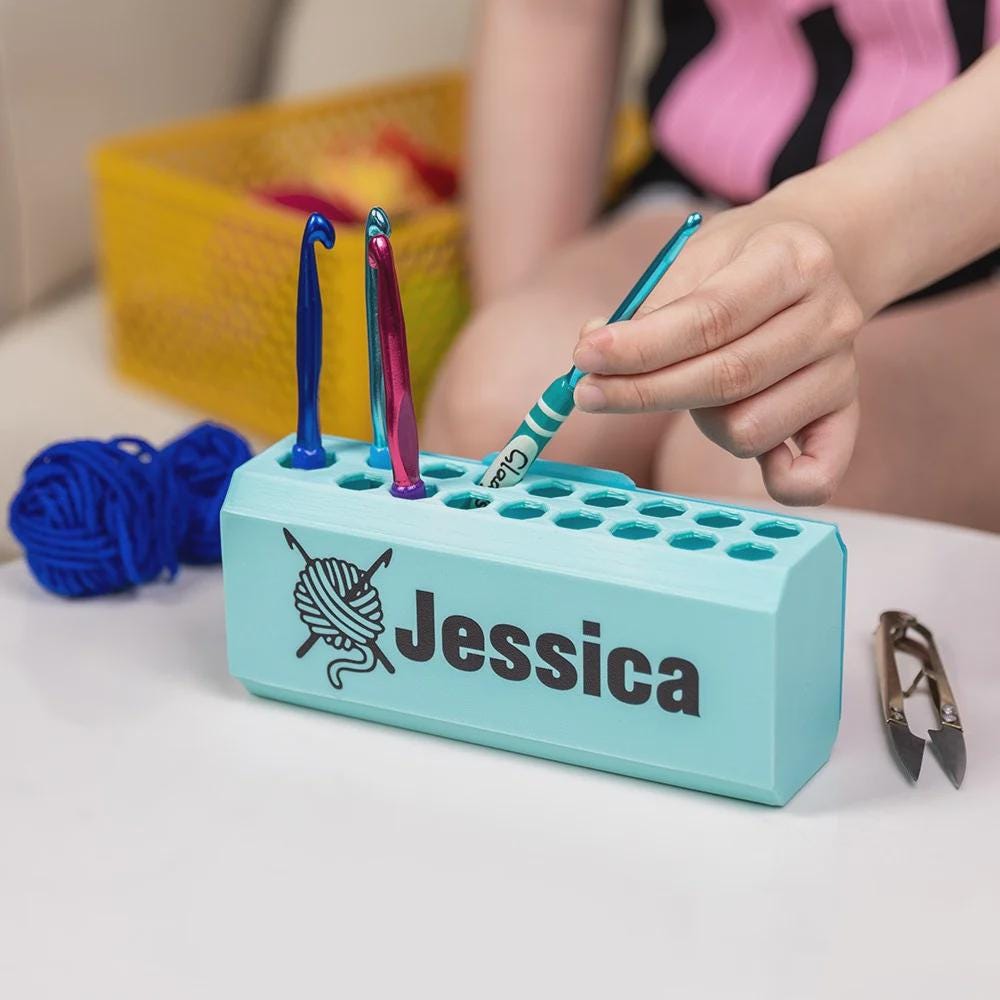 Custom Name Crochet Holder for 17 Hooks