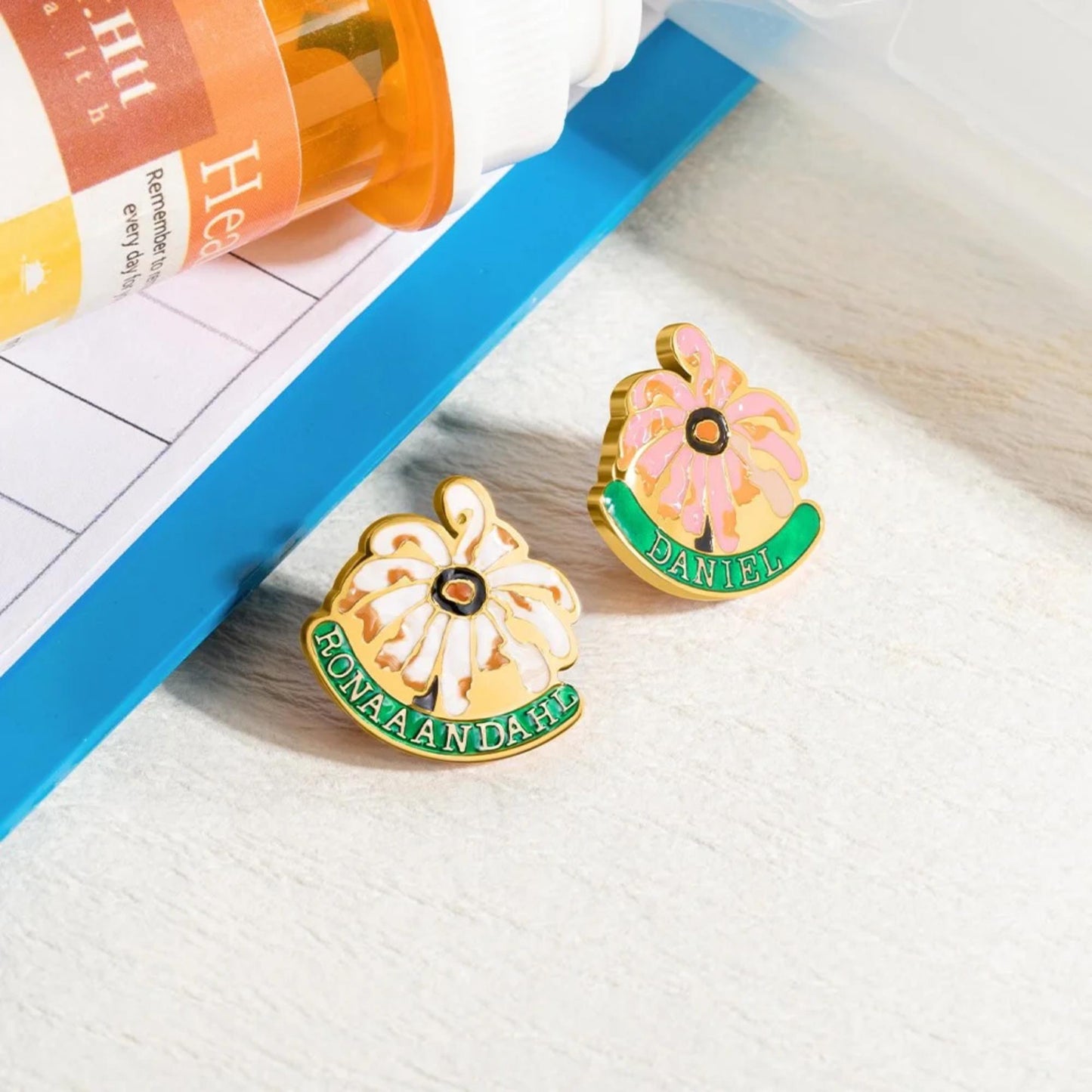 Personalized Name Wilted Daisy Nurse Pin Badge Reel