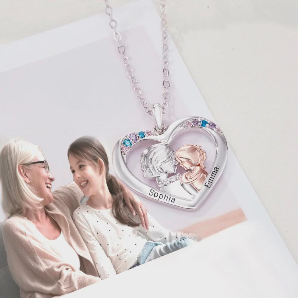 Custom Grandmother + Grandaughter Engraved Heart Necklace