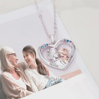 Custom Grandmother + Grandaughter Engraved Heart Necklace